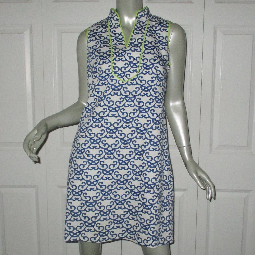 VINCE CAMUTO Blue & White Abstract Pattern Sleeveless A-line Dress